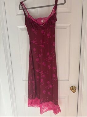 Free People Hot Pink Lace-Trim Slip